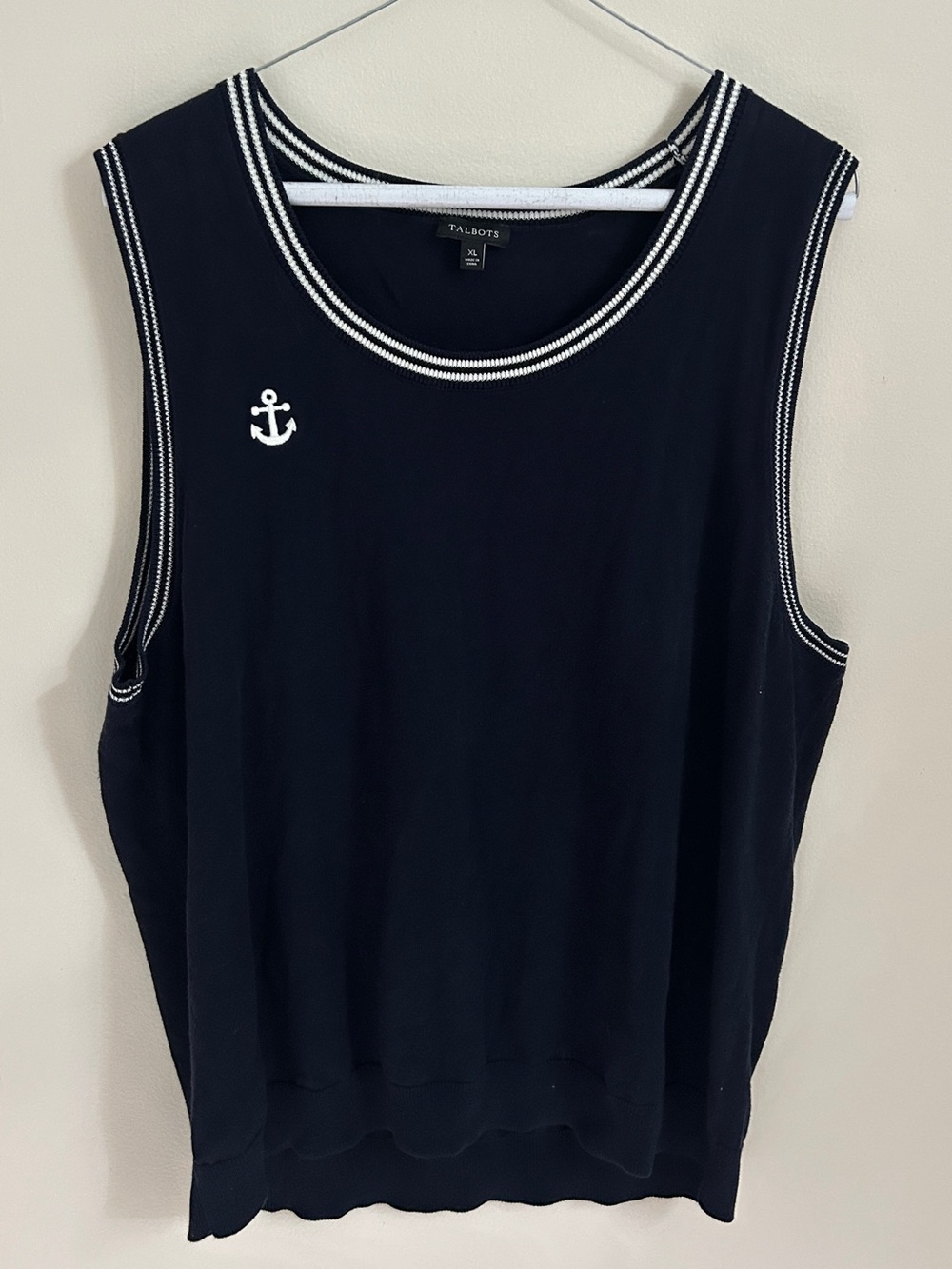 Talbots Navy Blue Embroidered Anchor Knit Sweater Vest Tank Top XL Like New